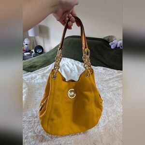 Micheal Kors Fulton Chain medium yellow mustard tote bag purse
